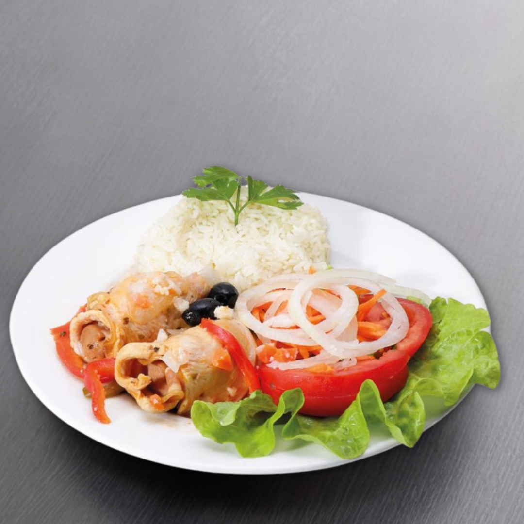 Soluções alimentares para refeições: rolinhos de frango com salsicha e bacon